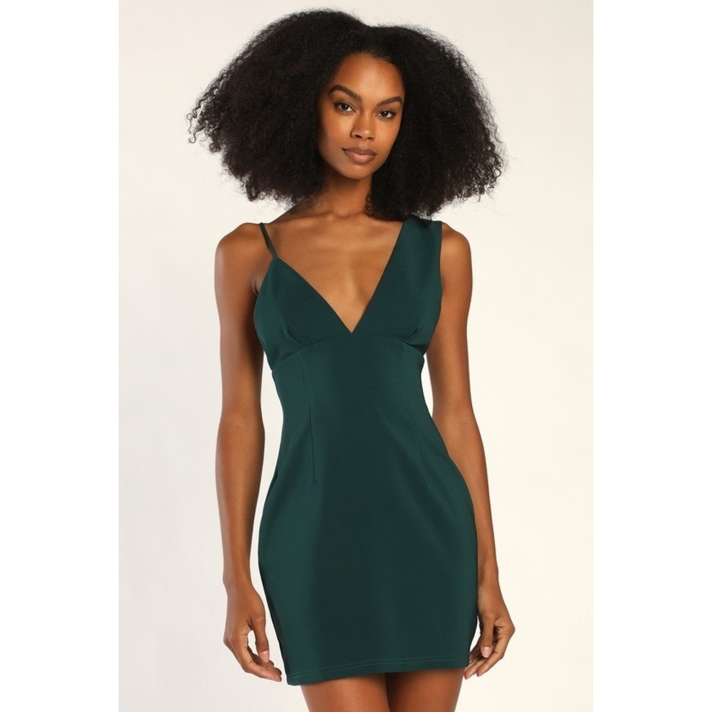Lulus Stealing The Scene Hunter Green Asymmetrical Bodycon Mini Dress - Size S